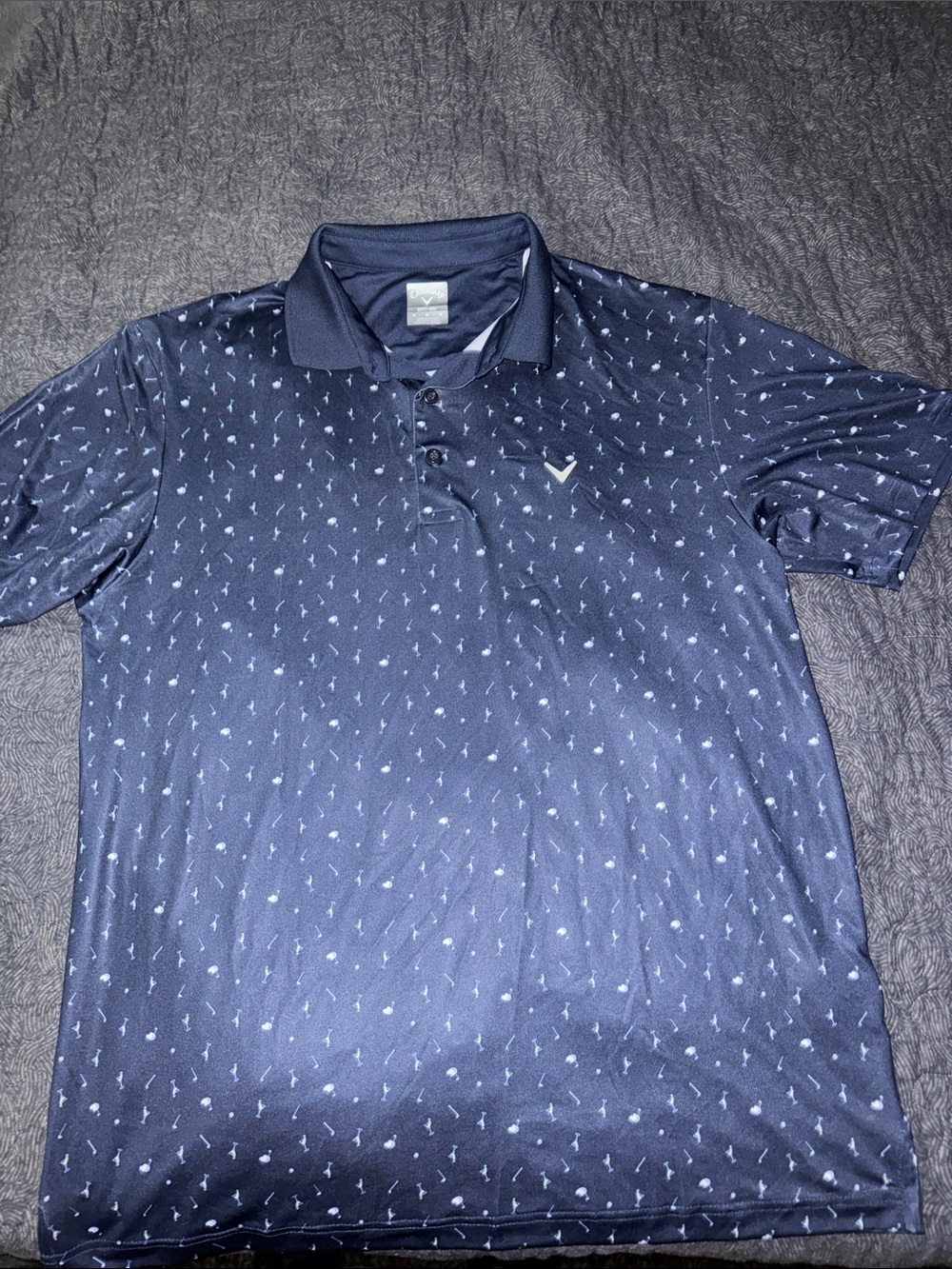 Callaway Men's Navy Polo with Light Blue Micro Print